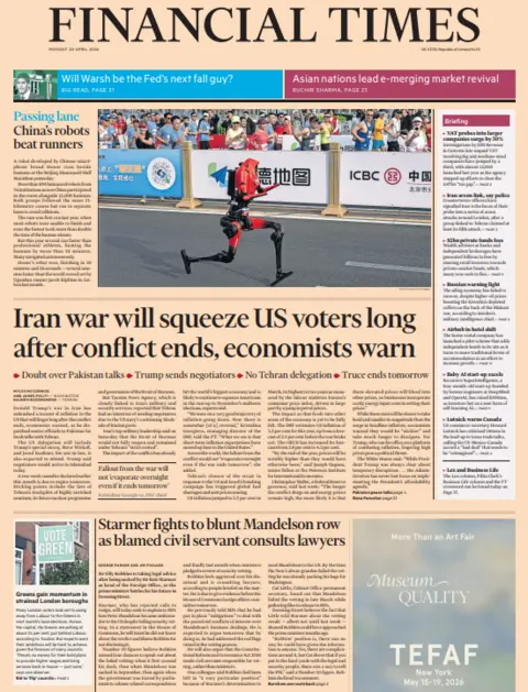 "Iran war will squeeze US voters long after conflict ends, economists warn" reads the headline on the front page of the Financial Times.