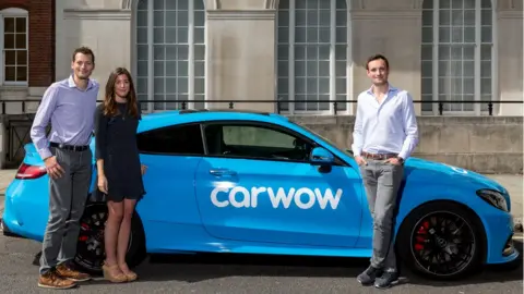 Edmund Dabney David Santoro, chief technical officer, Carwow (left), Alexandra Margolis, co-founder and creative director, James Hind, founder and chief executive Carwow.