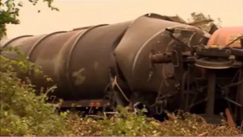 Derailed train