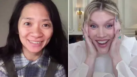 Chloe Zhao (left) and Emerald Fennell at the Baftas