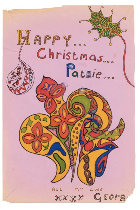 Pattie Boyd / Christies A hand-drawn Christmas card from George Harrison to Pattie Boyd, from 1968