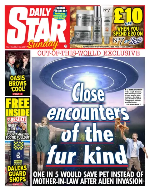 The Daily Star Sunday headline reads: Close encounters of the fur kind