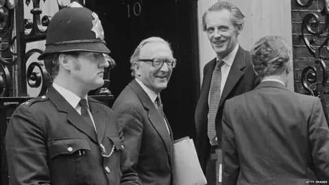 Getty Images Lord Carrington arriving for the first cabinet meeting after Margaret Thatcher's election victory in 1979