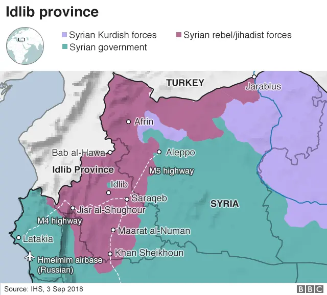 Map showing control of Idlib province, Syria (3 September 2018)