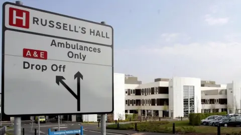 Alamy Sign leading to Russells Hall Hospital, Dudley
