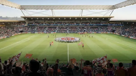 2020 developments/andarchitects Artist's impression of the inside of the new Luton Town football stadium