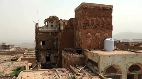 Getty Images A picture shows the extensive damages at the National Museum in Yemen's third city of Taez on July 13, 2020