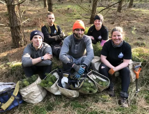 BBC Tree planters resting in Thetford Forest