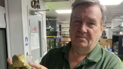 BBC/Phil Harrison Chris Newman holding a lizard