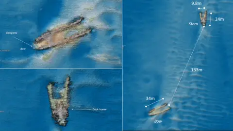 Bangor/Bournemouth University radar images showing wreckage