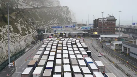 PA Media Freight lorries queuing at the port of Dover in Kent