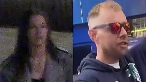 Humberside Police Person with long black hair and a man with light hair and beard, wearing reflective sunglasses