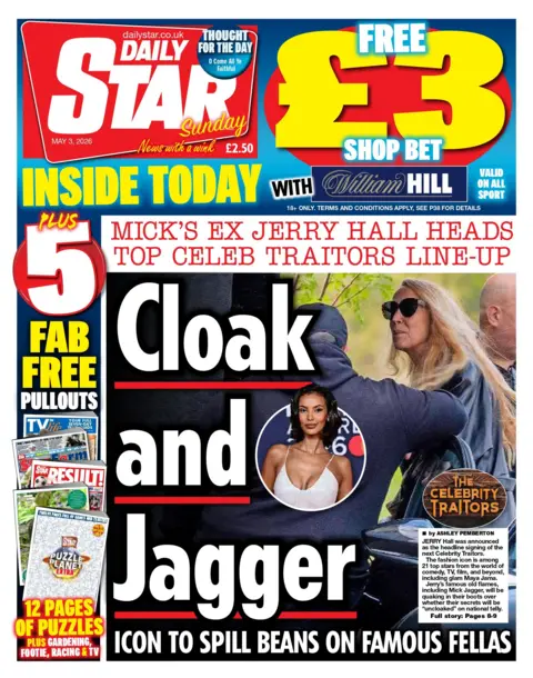 "Cloak and Jagger: Icon to spill beans on famous fellas" is the Daily Star's headline on the front page.