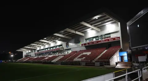 Getty Images The new East Stand illuminated in flood lights at night. 