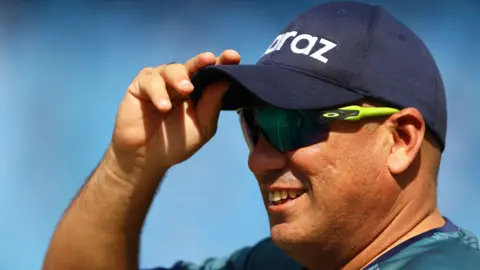 Russell Domingo, head coach of Bangladesh looks on ahead of the ICC Men's T20 World Cup match between Australia and Bangladesh at Dubai International Stadium.