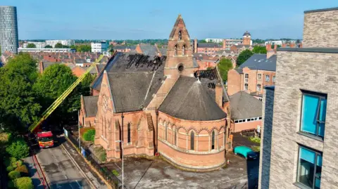 Leicester Media Online Drone shot of the damage of the fire