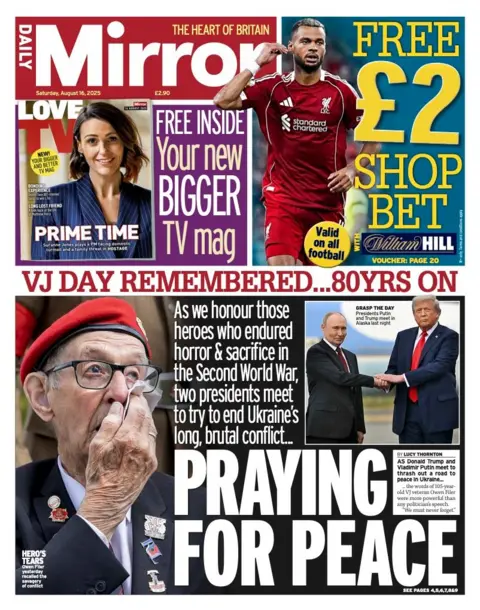 The headline on the front page of the Daily Mirror reads: "Praying for peace".