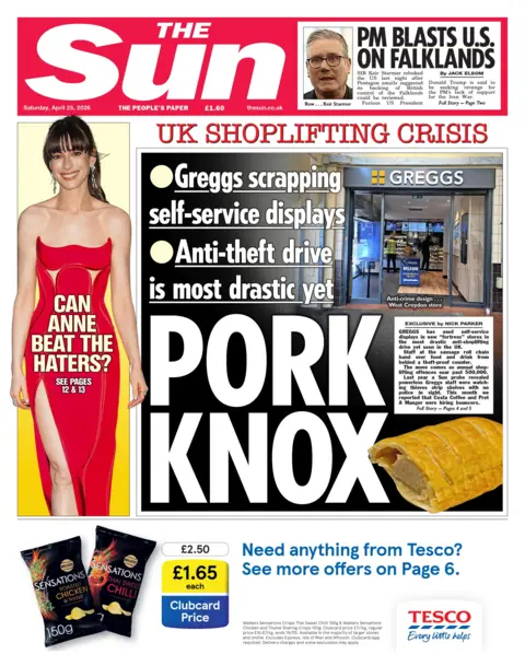 The headline on the front page of the Sun reads: “Pork Knox”.