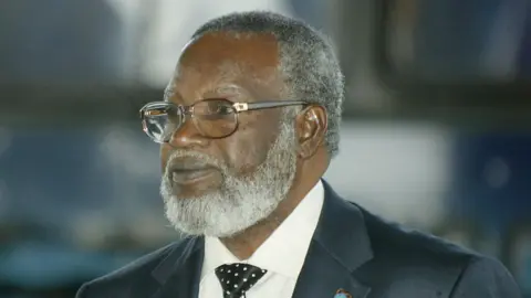 Getty Images Namibian President Sam Nujoma pictured arriving on 5 December 2003 at the International Conference Centre in Abuja