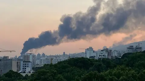 Smoke billows following an Israeli air strike on the Islamic Republic of Iran Broadcasting (IRIB) building in Tehran, Iran (16 June 2025)
