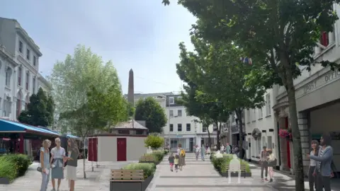 Government of Jersey The changes includes new paving, street furniture and tree planting. Image shows an artist's impression of how the street will look in future, provided by the Government of Jersey