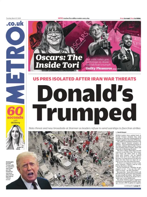 "Donald's Trumped" reads the headline on the front page of Metro.