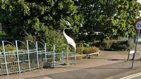 Google Heron sculpture at the Lady Bay junction at Trent Boulevard and Holme Road. 
