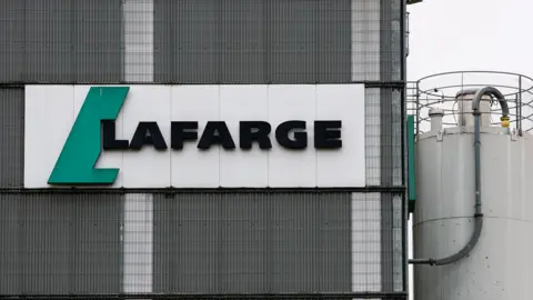 The Lafarge logo at a concrete production plant in Pantin, near Paris.