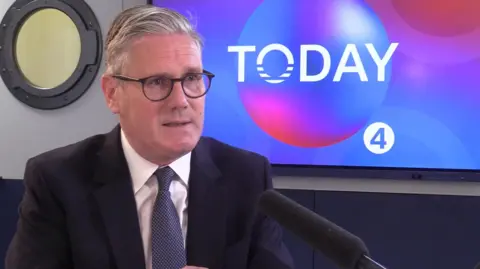 Keir Starmer wearing a suit and sitting in front of the logo for BBC Radio 4's Today programme