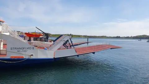 BBC MV Strangford II docked in the village of Strangford