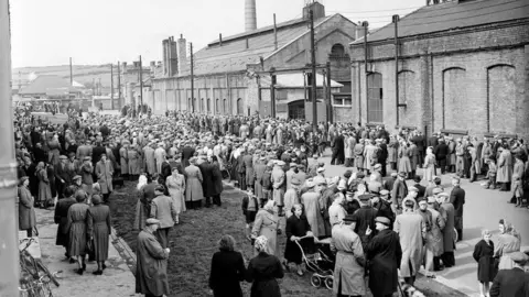 Beamish, The Living Museum of the North Crowds waiting for news after the disaster