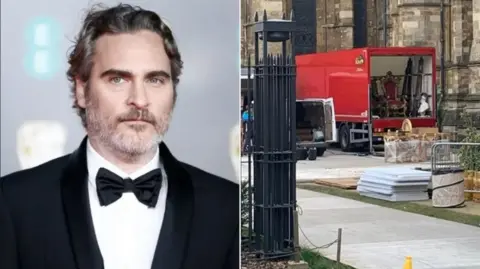 PA Media/BBC Composite image of Joaquin Phoenix and Lincoln Cathedral