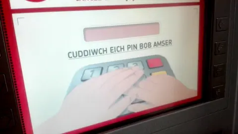 Welsh language instructions on cash machine