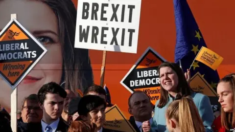 AFP Jo Swinson addresses Lib Dem supporters in Esher