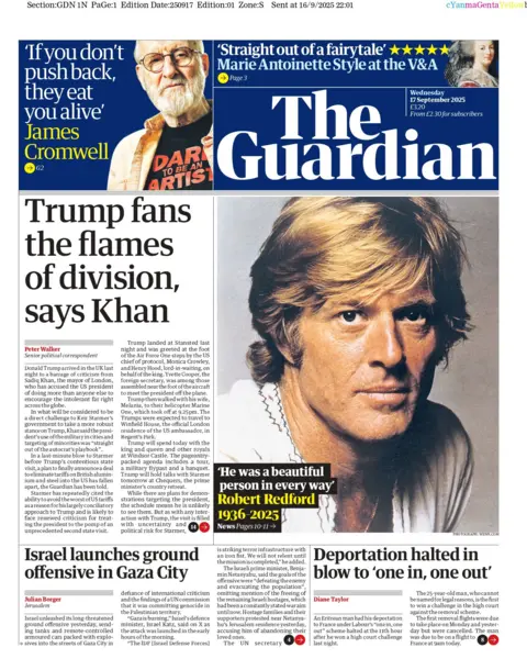 "Trump Fans of Division, Say Khan" Read the title on the front page of the guardian.