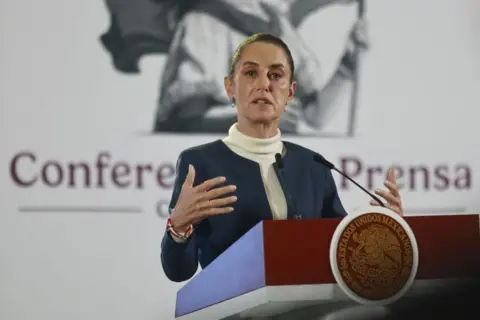 Getty Images Mexico's President Claudia Sheinbaum Pardo speaking at National Palace on 20 November 2024