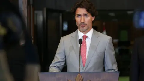 AFP via Getty Images Canada's Prime Minister Justin Trudeau speaks during a news conference on Parliament Hill August 18, 2020 in Ottawa, Canada