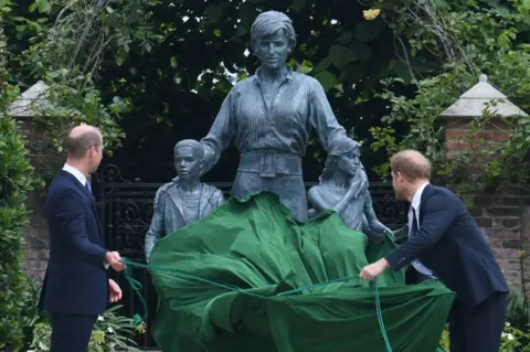 Dominic Lipinski/Getty Images Prince William, Duke of Cambridge (L) and Britain's Prince Harry, Duke of Sussex unveil a statue of their mother, Princess Diana at The Sunken Garden in Kensington Palace