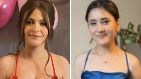 Social media Kiea is wearing a red strappy dress and she has curly hair that is tied up in a middle parting. She has brown eyes and is smiling at the camera.
Dlava is wearing a blue strappy dress and fine necklace. She has her hair tied up and she has brown eyes and is smiling at the camera.