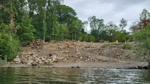BBC Image showing the felling of trees on the shoreline of Windermere