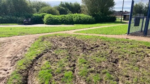 The grass around Mill Lane skate park in Barrow damaged by off-road bikes