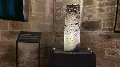 BBC/Charles Heslett Saxon Cross on display at East Riddlesden Hall, near Keighley.