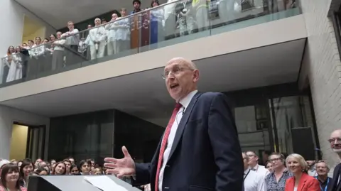 PA Media Newly appointed Chancellor of the Exchequer John Healey gives his first all staff address at HM Treasury in central London