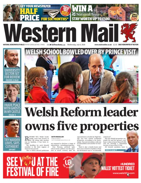 Western Mail Western Mail front page: Welsh Reform leader owns five properties