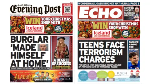 South Wales Evening Post front page next to the South Wales Echo front page