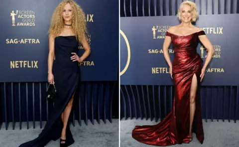 Getty Images Juno Temple and Hannah Waddingham attend the 30th Annual Screen Actors Guild Awards at Shrine Auditorium and Expo Hall on February 24, 2024 in Los Angeles, California.