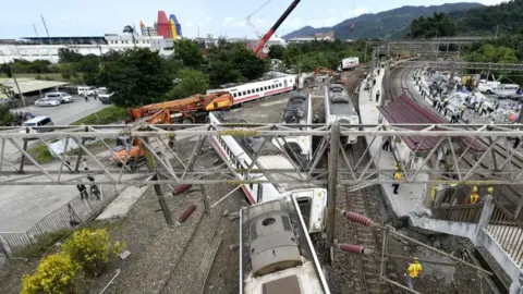 AFP Derailed train in Taiwan