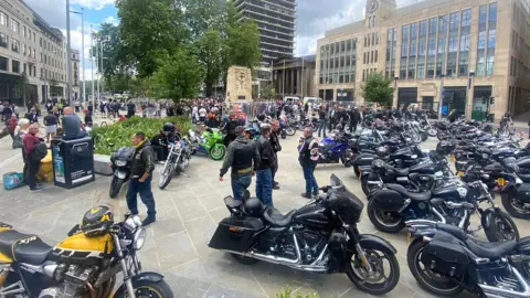 BBC Bikers at the cenotaph in Bristol city centre