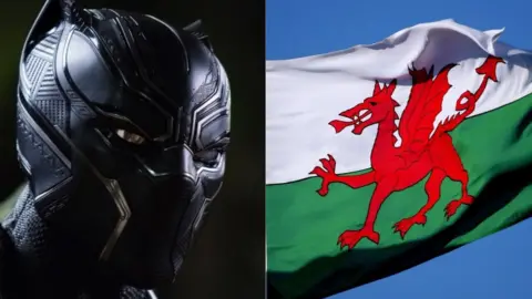 Marvel Studios/Getty Images Black Panther and Wales flag