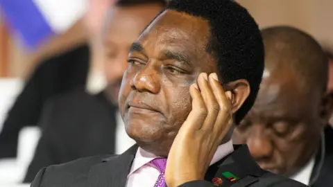 EPA Zambian President Hakainde Hichilema listens during the closing session of the New Global Financial Pact Summit, Paris, France, 23 June 2023.